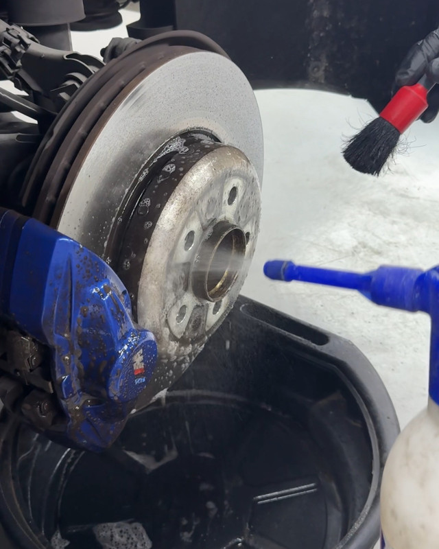 Brake disc and caliper being serviced at Bella Motor, Dubai