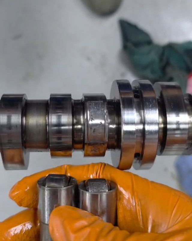 Camshaft and lifters inspected for wear