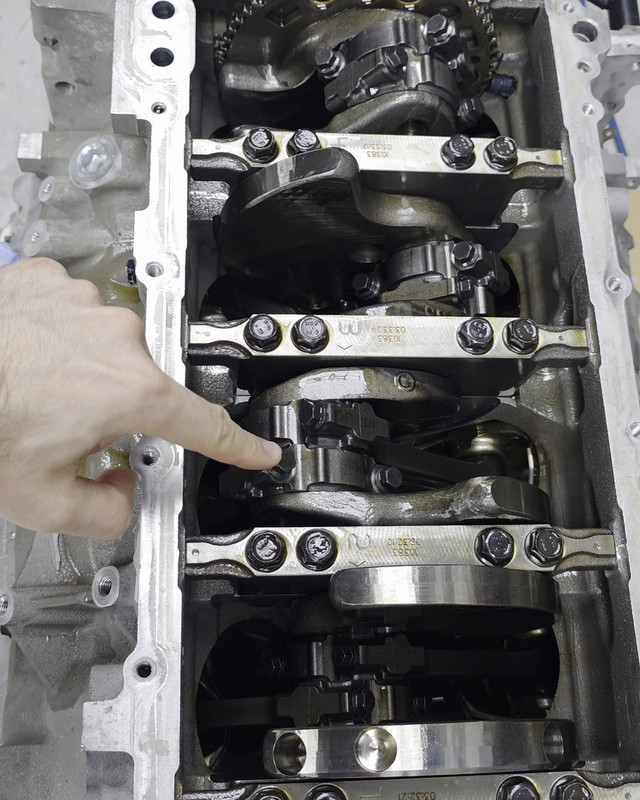 Engine block and crankshaft during rebuild