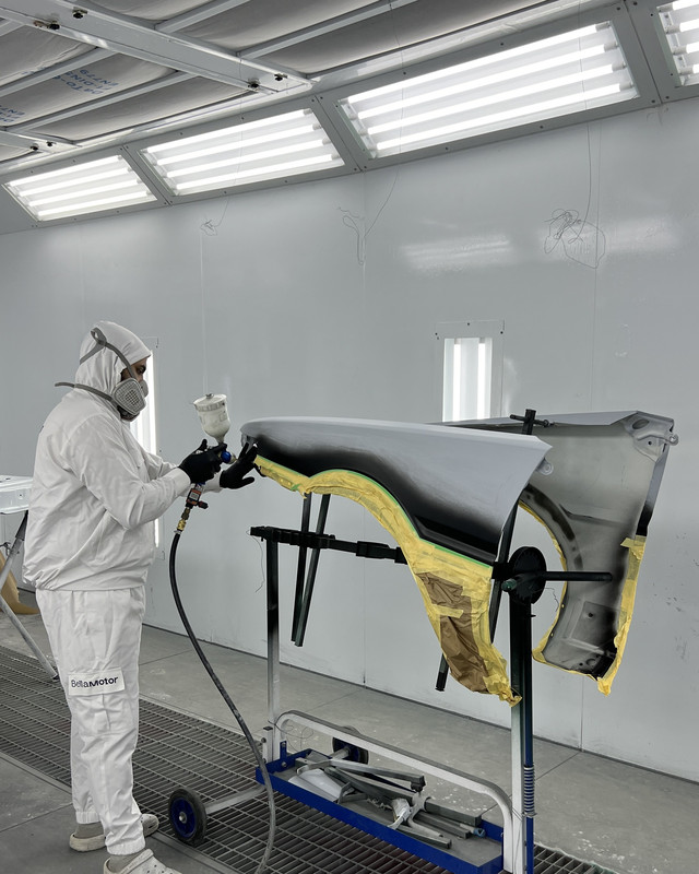Bumper painted in a controlled paint booth