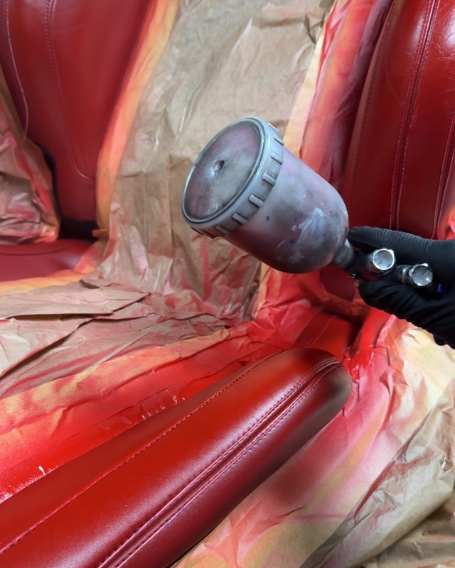 Leather dye sprayed onto a seat