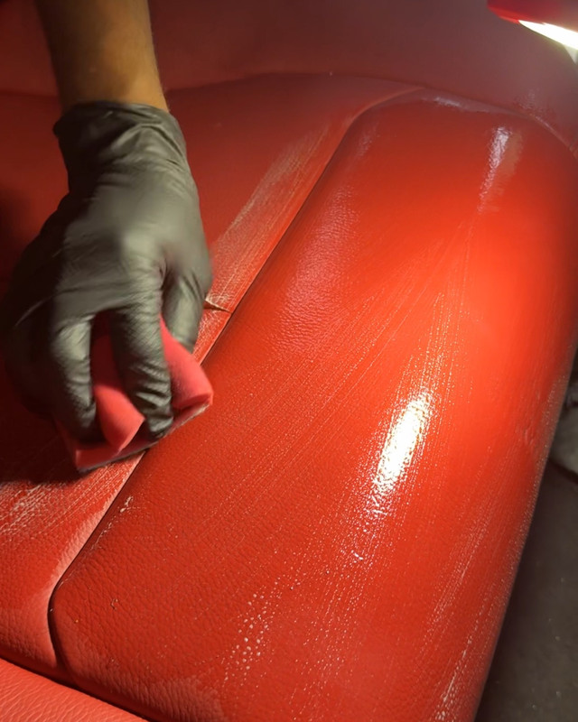 Leather seat surface prepared for repair