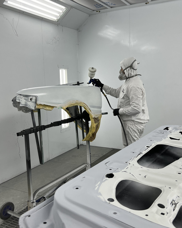 Bumper refinished in the paint booth