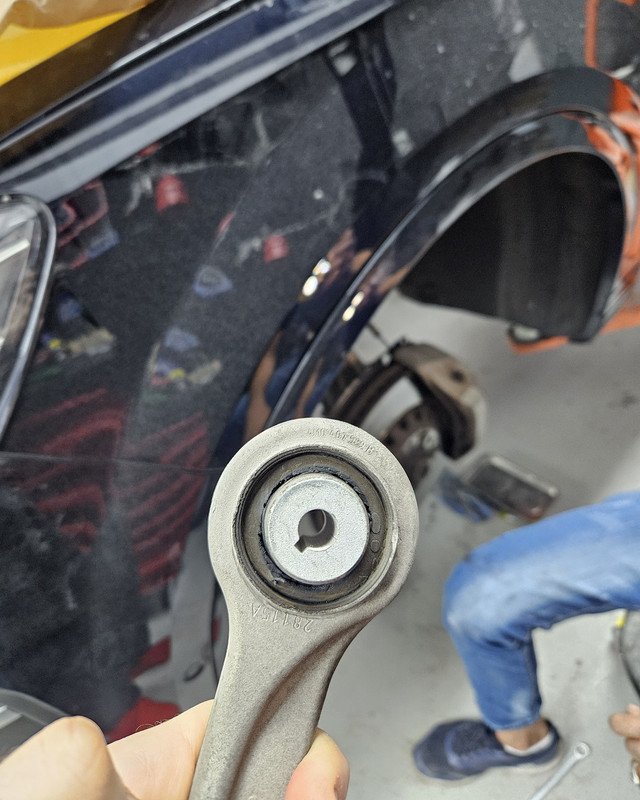 Front suspension components checked with the steering