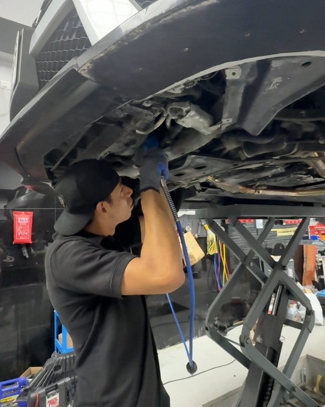 Underbody suspension inspection on the lift, Dubai