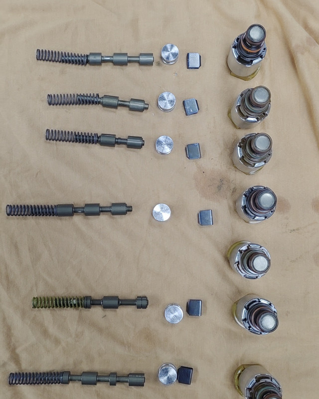 Transmission solenoids and valves laid out for testing